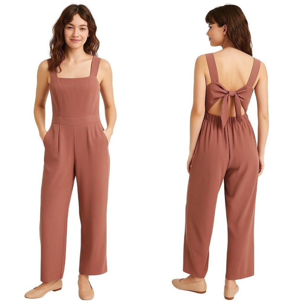 Entro Jumpsuit Womens S Muted Pink Sleeveless Wide Leg Boho Flowy Cutout Pockets